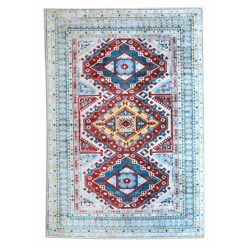 Ковер безворсовый 120х180см/ Ковер на пол/красно-оранжевый на голубом