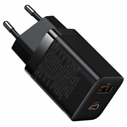 Сетевое зарядное устройство BASEUS Super Si Pro 1xUSB + 1xUSB-C, 3A, 30W, черный зарядное устройство вход штекер прикуривателя выход usb g 5в 3а 9в 2а 12в 1 5а красный