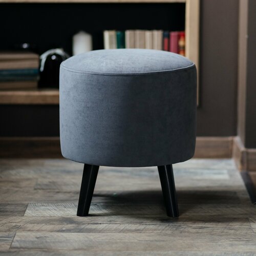 Пуф Paradise серый-чёрный, круглый, на деревянных ножках, в спальню и в прихожую