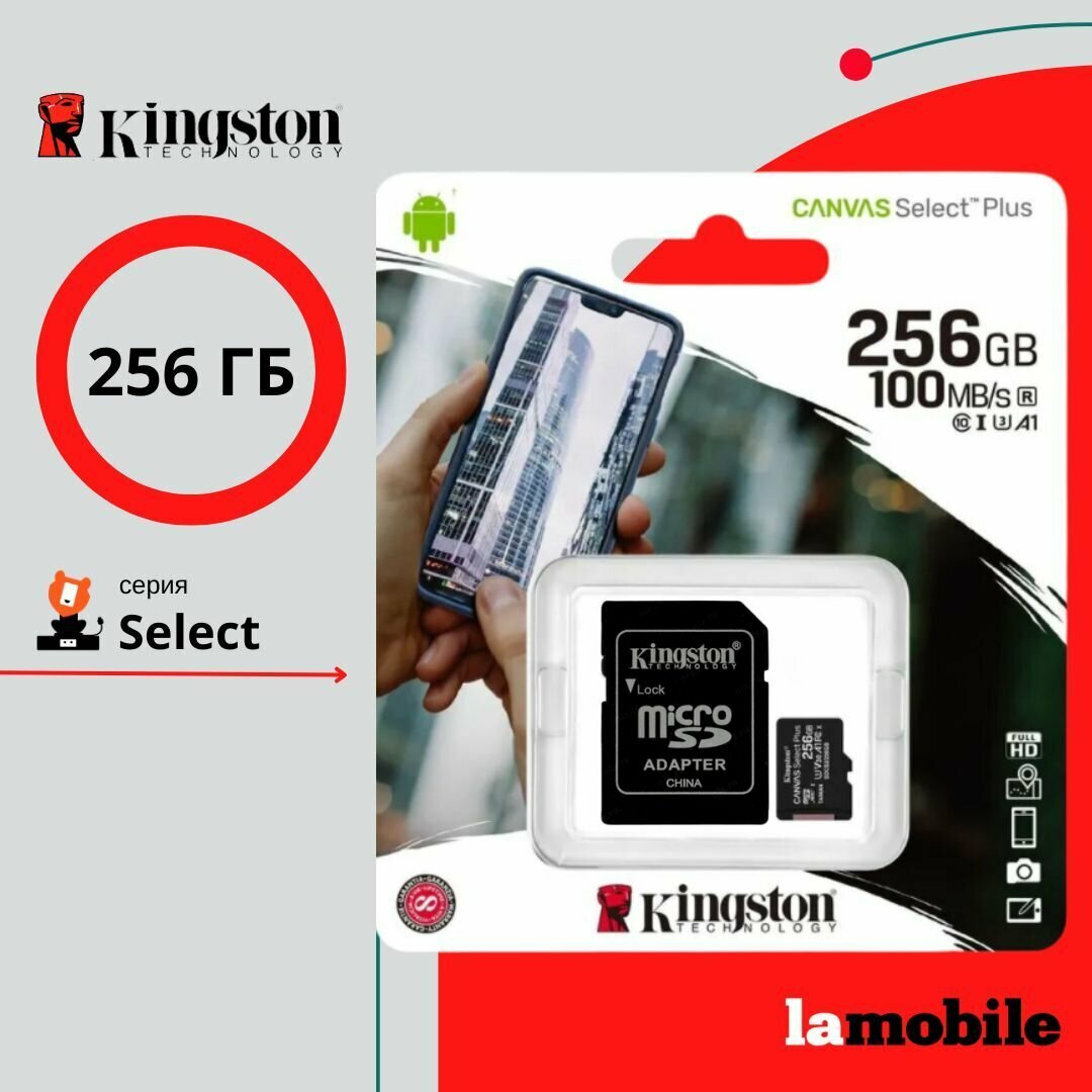 Флеш карта microSDXC 256Gb Kingston SDCS2/256GB Canvas Select Plus + adapter