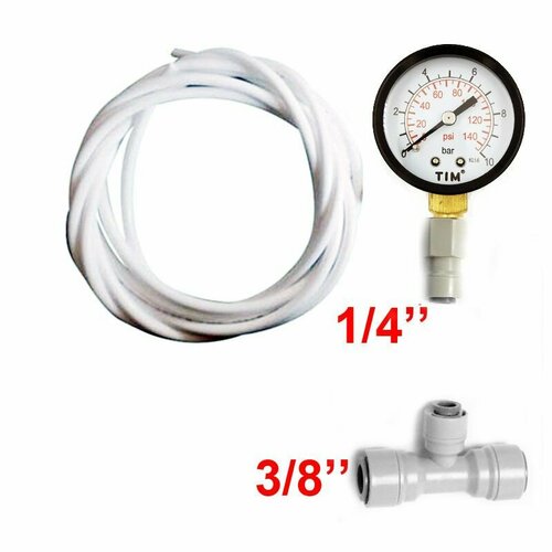 Манометр радиальный 0-10 бар для фильтра воды с фитингами и трубкой 1/4