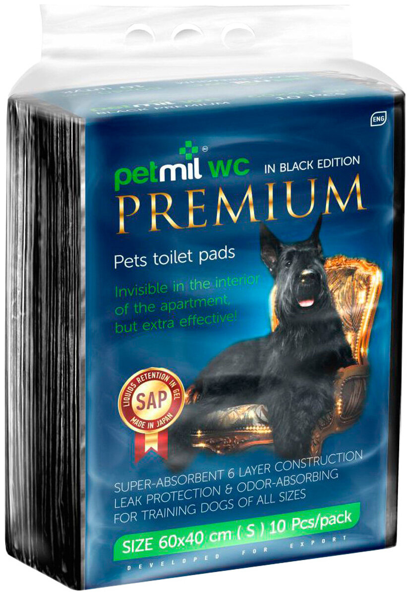 Пеленка-туалет одноразовая для животных PETMIL WC black PREMIUM 60*40/10