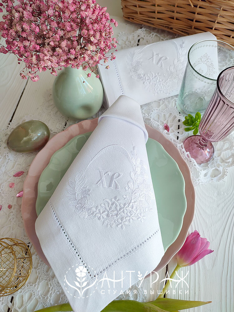 фото Пасхальный сувенир Льняная пасхальная салфетка с вышивкой и мережкой 43*43см от ANTURAG-VISHIVKA