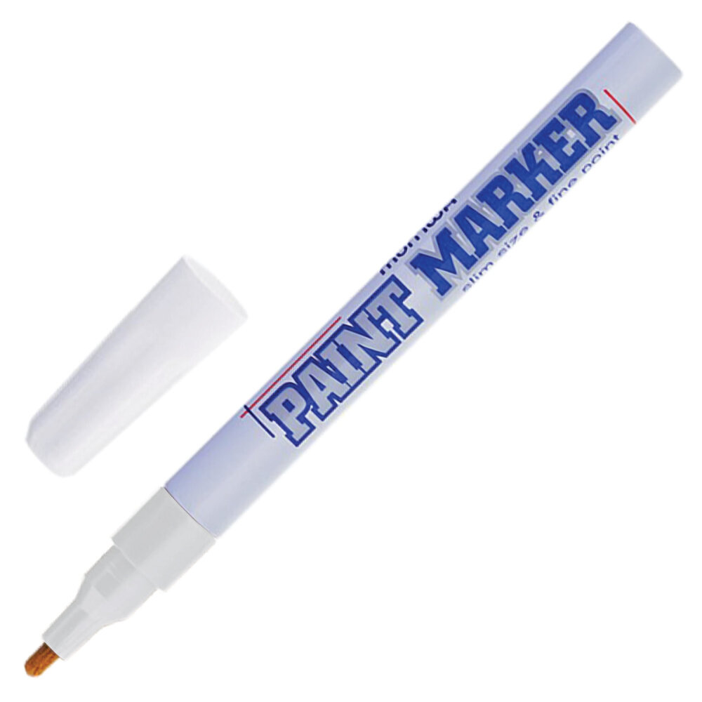 Маркер-краска лаковый (paint marker) MUNHWA "Slim", 2 мм, белый, нитро-основа, алюминиевый корпус, SPM-05 упаковка 12 шт.