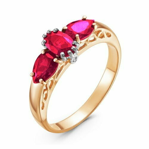 Кольцо Del'ta, красное золото, 585 проба, рубин, бриллиант, размер 18