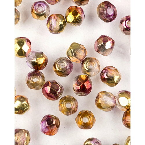 Стеклянные чешские бусины, граненые круглые, Fire polished, Размер 3 мм, цвет Crystal Sunny Magic Ember, 50 шт.