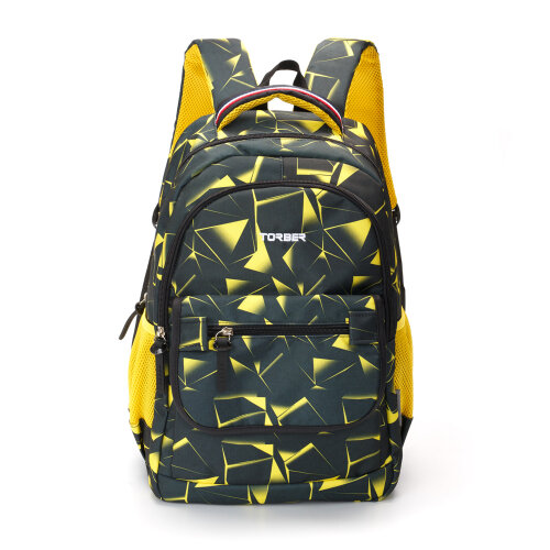 Школьный рюкзак TORBER CLASS X T2743-YEL-P черно-желтый с орнаментом "Граффити", полиэстер, 45х30х18 см, 17 л + Пенал в подарок!