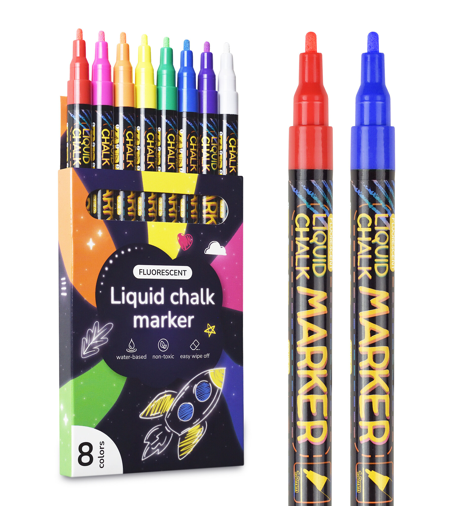 фото Меловые маркеры Flysea, 8 штук для гладких поверхностей, сухостираемые