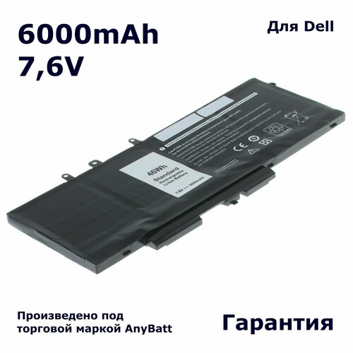 Аккумулятор AnyBatt 6000mAh, для GJKNX 3DDDG аккумулятор kingsener gjknx для ноутбука dell latitude e5480 5580 5490 5590 для dell precision m3520 m3530 gd1jp 7 6 в 68 вт ч