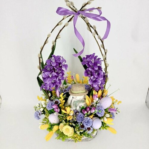 Пасхальная композиция с искусственными цветами и вербой 5580₽