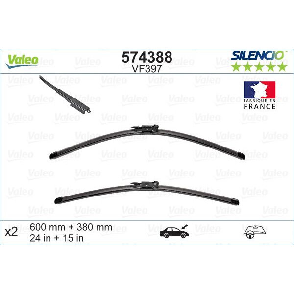 Щетки стеклоочистителя, комплект Valeo 600/380мм бескаркасная - фото №8