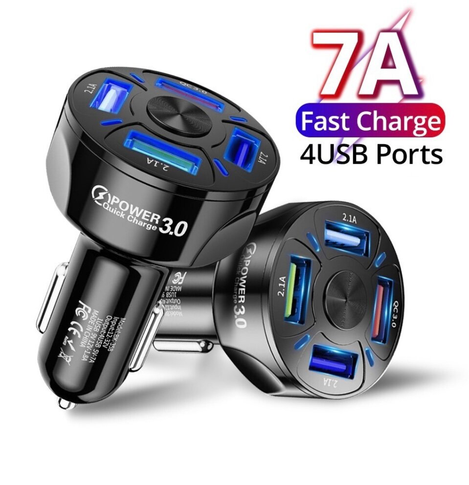 фото Автомобильное зарядное устройство с быстрой зарядкой QC3 - 4 порта USB