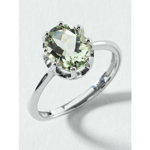 Перстень KAPLI jewelry, серебро, 925 проба, родирование, празиолит, размер 16.5, ширина 2 мм, мятный