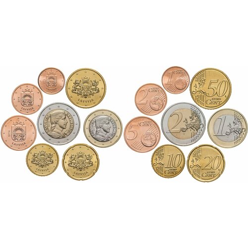 Латвия 2014 - 2023 набор 8 монет UNC