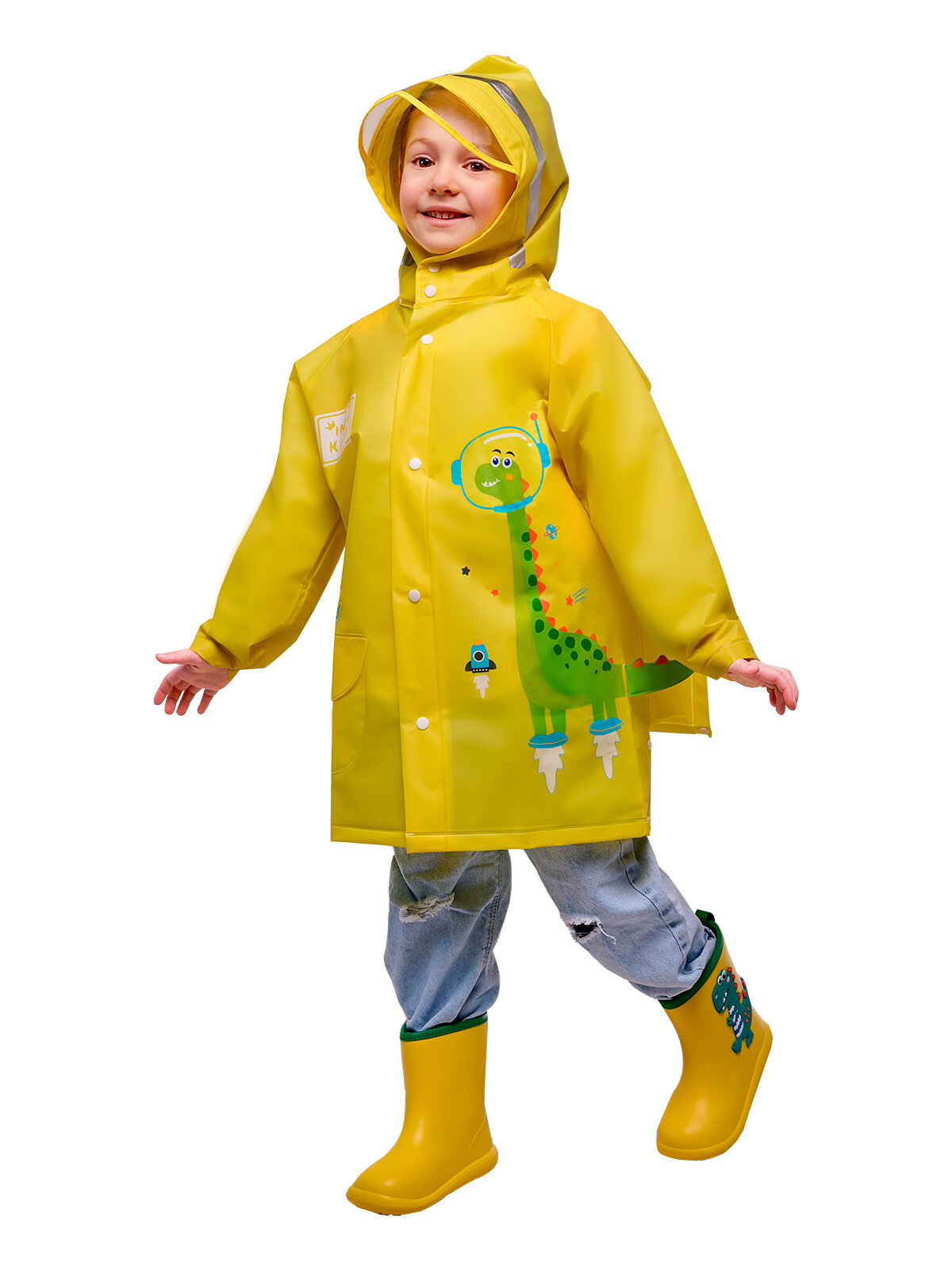 Детский дождевик динозавр с хвостиком (желтый) L