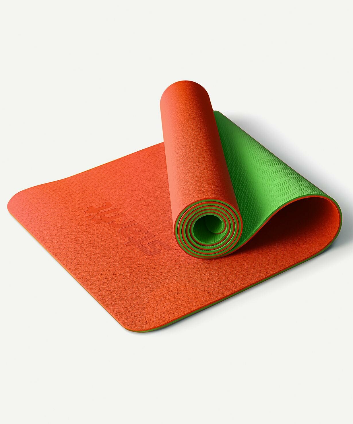 Коврик для йоги и фитнеса FM-201, TPE, 183x61x0,4 см, оранжевый/зеленый