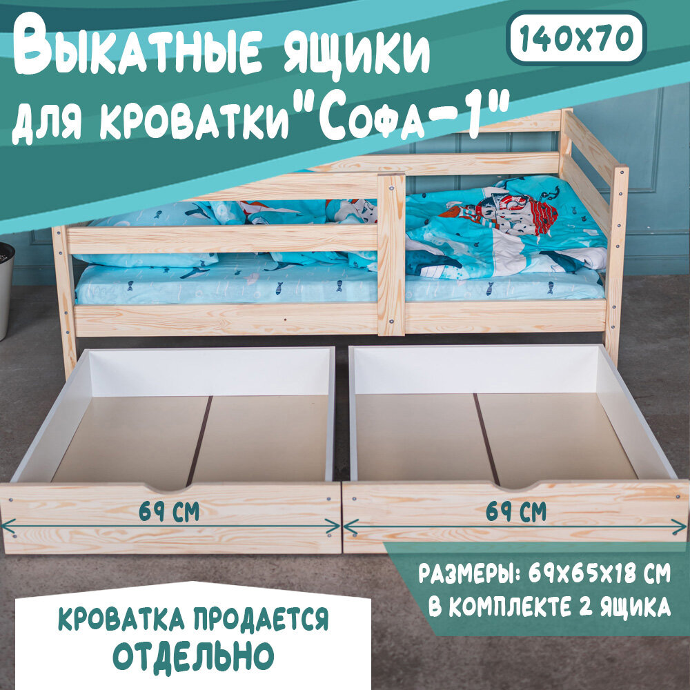 Выкатные ящики для кровати Софа - 1, неокрашенные, 140х70