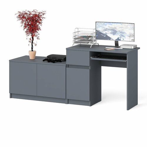 Компьютерный стол ящик и дверка СВК Мори МС-1 левый с широкой тумбой графит