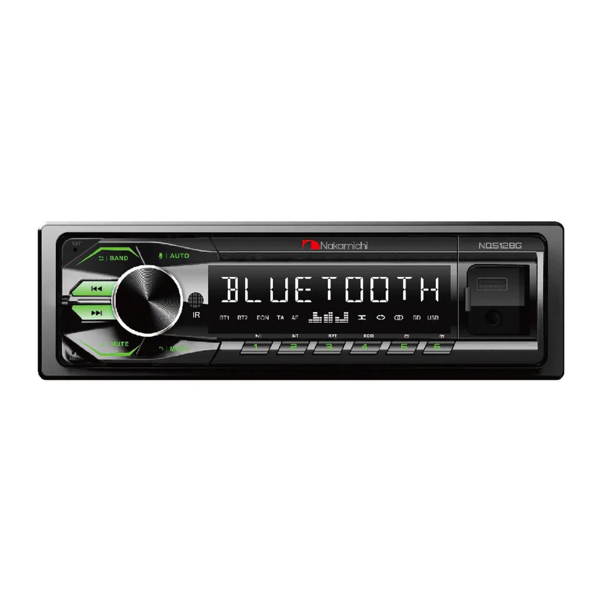 Автомагнитола Nakamichi NQ512BG 1 din, USB, AUX, Bluetooth, 50x4 Вт, зеленый