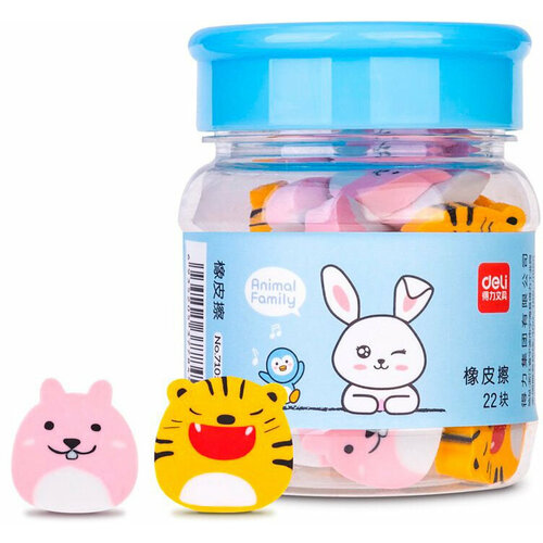 Ластик Deli 71055 звери ассорти пласт туб 22шт 24 шт в упаковке 6820₽