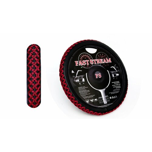 Оплетка руля M 37-38 см экокожа черная Крестики с плетеной вставкой