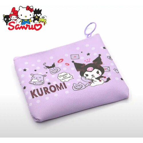 Кошелек , фактура перфорированная, фиолетовый, черный kawaii sanrio брелок милый мультфильм kuromi hello kitty cinnamoroll автомобильный брелок подвеска школьный рюкзак украшение подарки для друзей