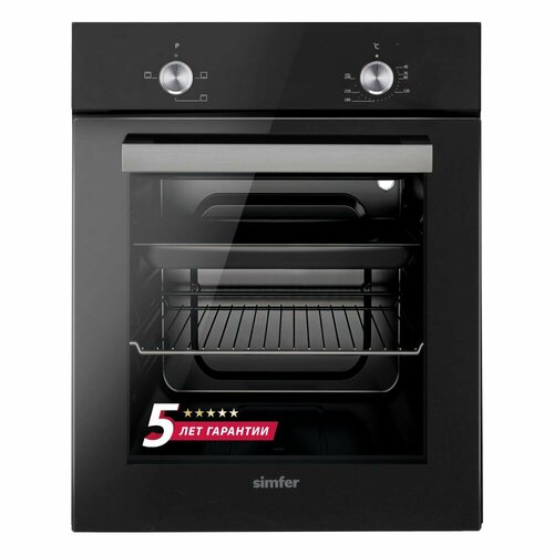 Электрический встраиваемый духовой шкаф Simfer ширина 45см 3 режима работы 49 литров подсветка противень хромированная решетка 5 лет гарантии черный 3724300₽