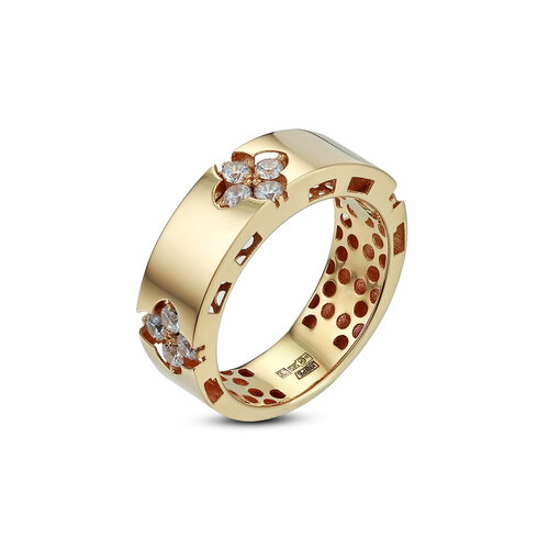 Кольцо YA ZOLOTO, желтое золото, 585 проба, фианит, размер 17.5, ширина 6 мм, желтый