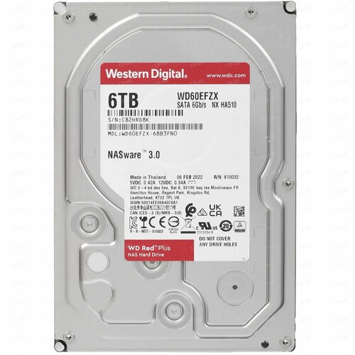 Western Digital WD Red Plus 6 ТБ WD60EFZX для NAS 4 тб внутренний жесткий диск western digital wd red plus nas cmr 5400 rpm 256мб кэш wd40efpx