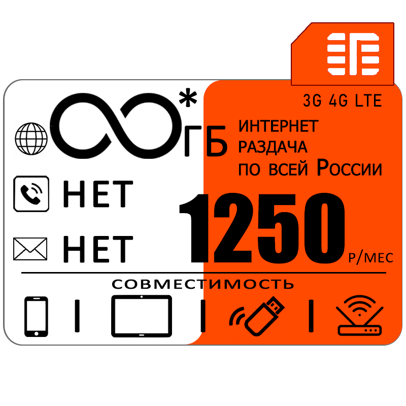 Сим карта c безлимитным* интернетом и раздачей в сети мтс по россии за 1250р/мес