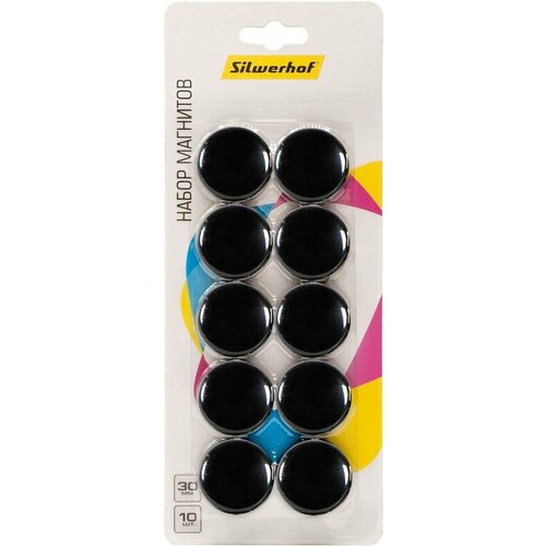 Магнит Silwerhof Classic для досок пластик черный d30мм круглый упак10шт 990₽