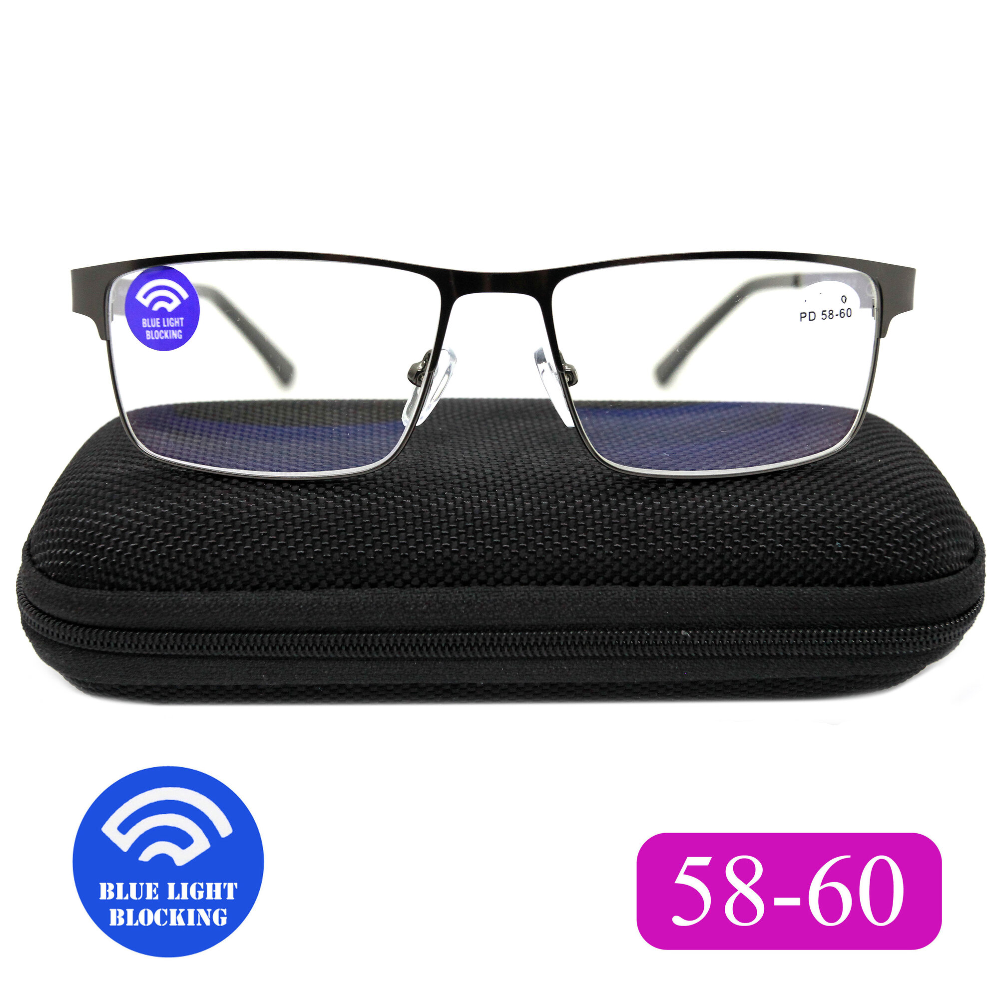 Готовые очки BLUE BLOCKER мужские женские РЦ 58-60 (-2.75) FABIA MONTI 8982 C2, с футляром, цвет серый металлик, РЦ 58-60