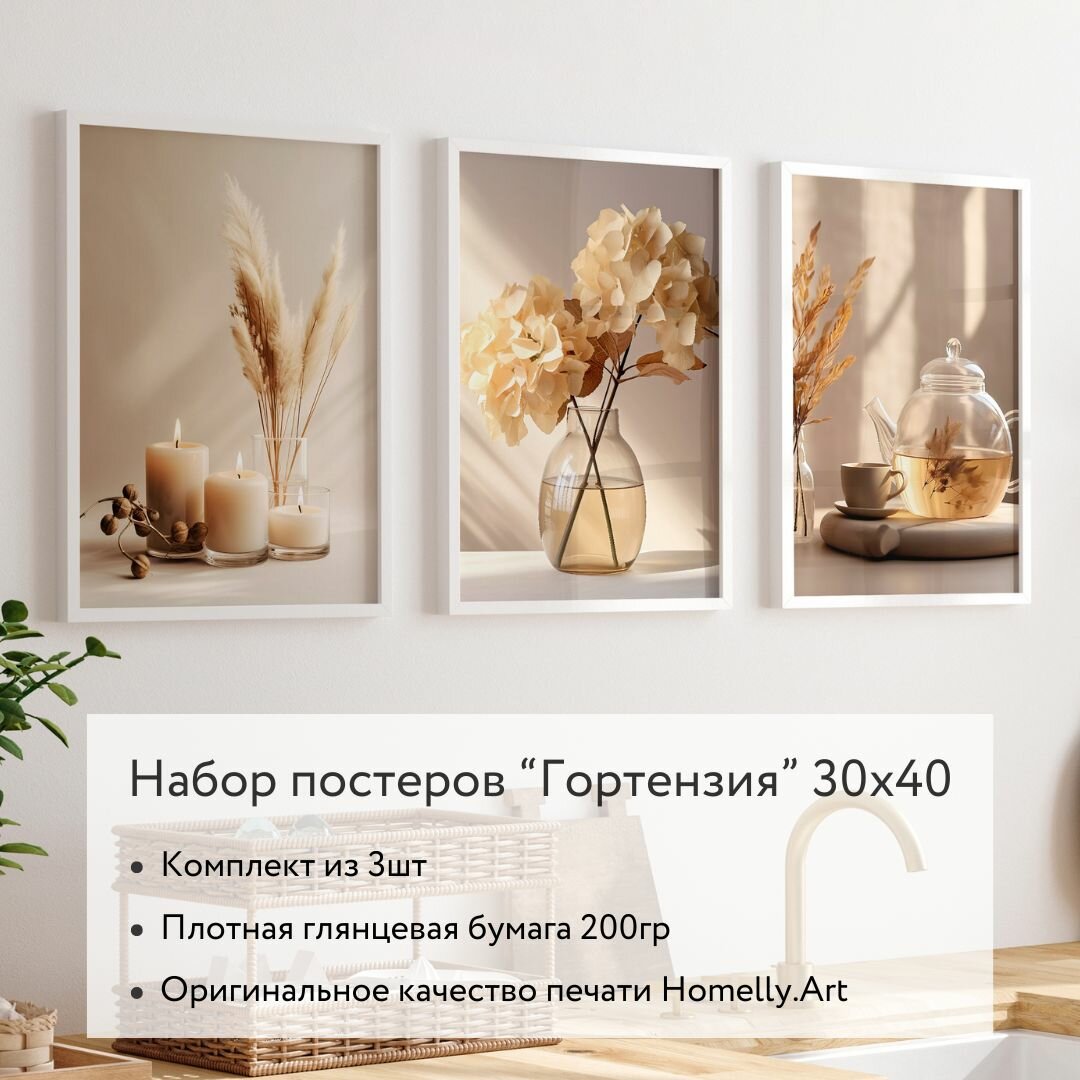 Набор постеров "Гортензия" 3 штуки 30х40 см
