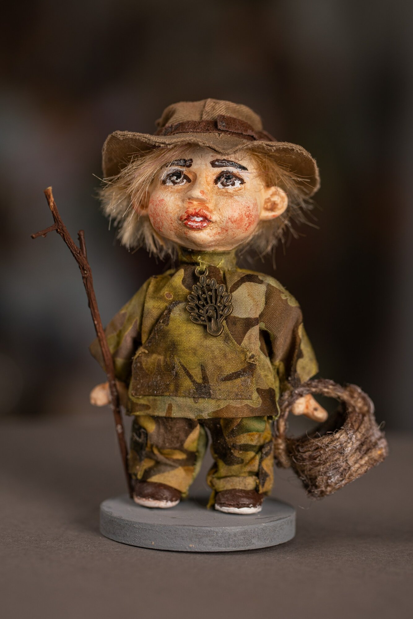 Авторская кукла "Малыш грибник" ручной работы, интерьерная