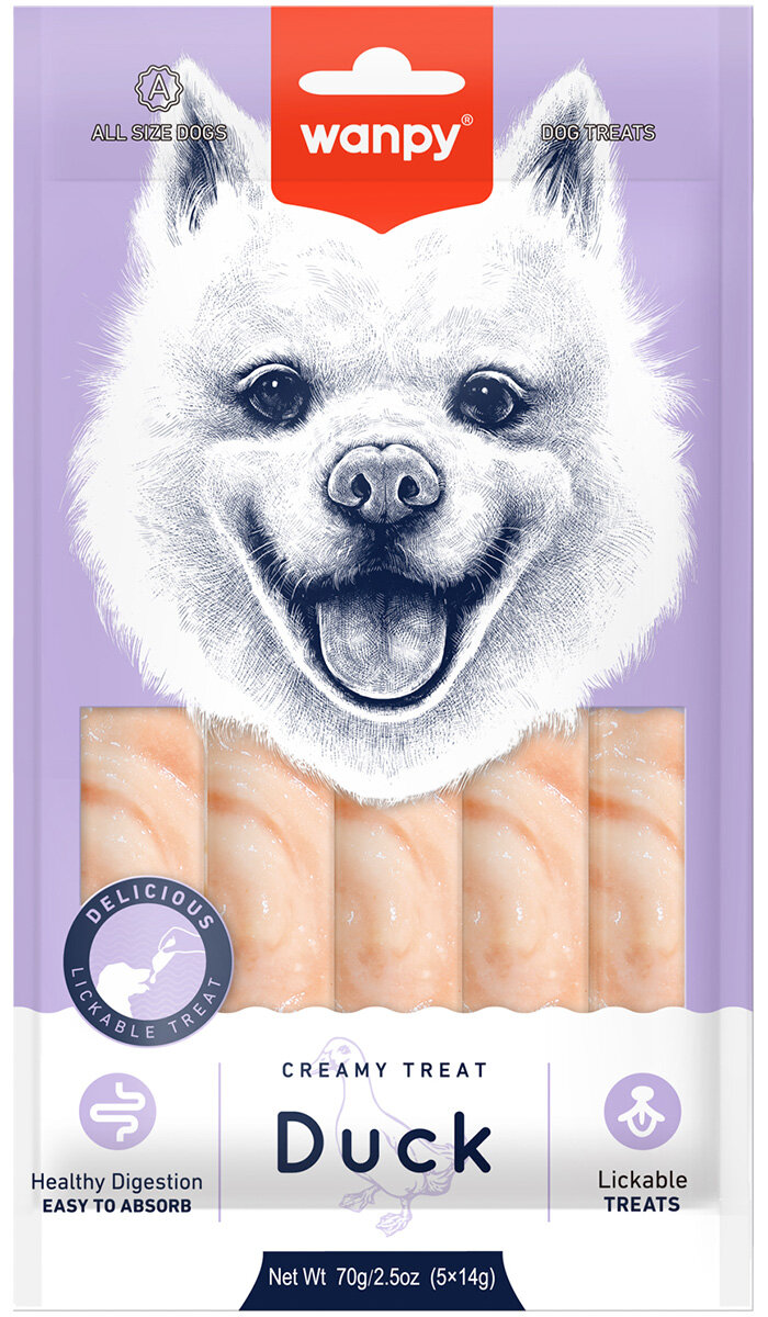 Лакомство WANPY DOG для собак, нежное пюре с уткой, 14 гр х 5 шт