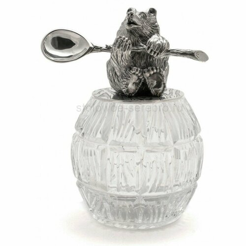 Серебряный бочонок для меда «Медведь» (с хрустальным бочонком)