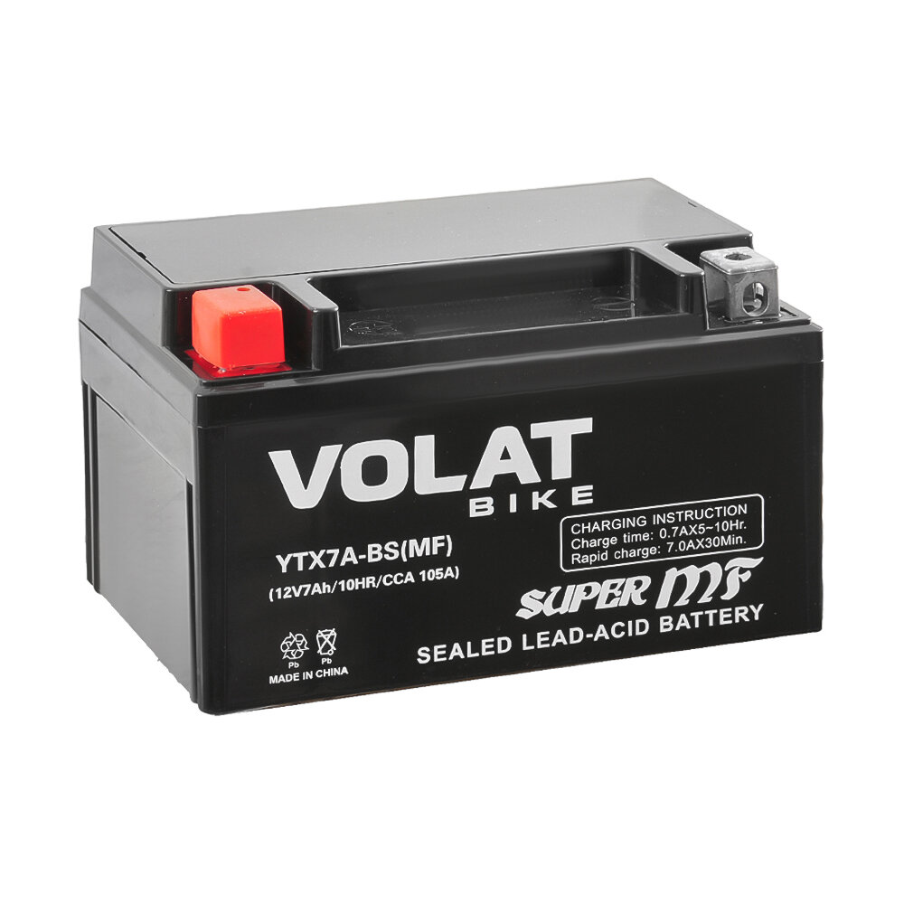 Аккумулятор VOLAT YTX7A-BS 7 Ач 105А П/П YTX7A-BS(MF)