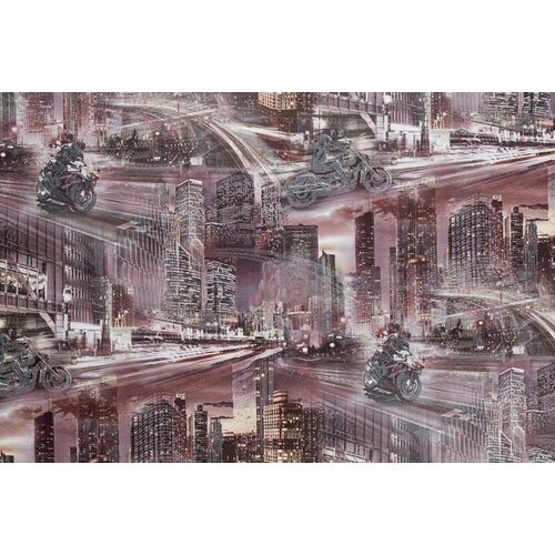 Обои в детскую комнату светящиеся виниловые с мотоциклом 154 1,06*10м метровые для мальчика коричневые вишневые