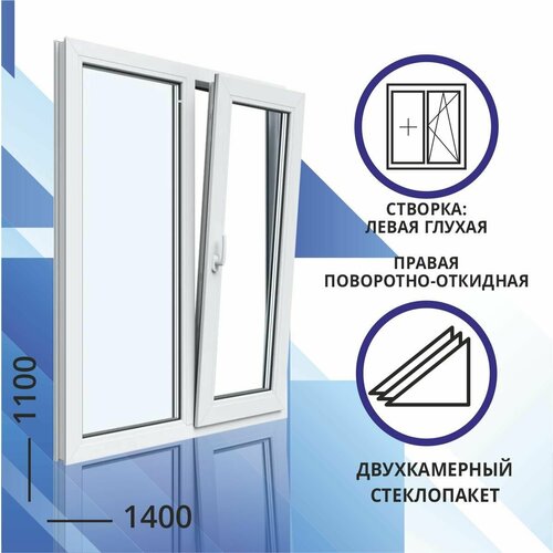 Окно ПВХ двухкамерное 1400x1100 мм двухстворчатое: левая глухая, правая поворотно откидная|fenix-14178-rfbs