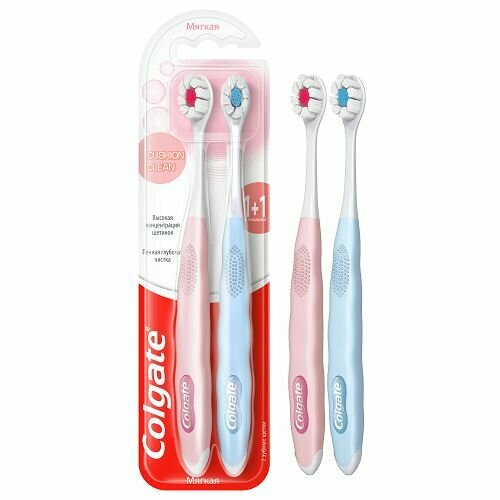 Colgate Зубная щетка Cushion Clean мягкая, 2 шт в упаковке