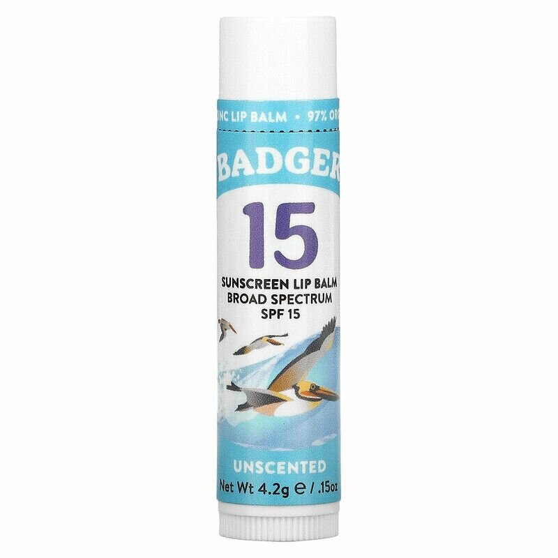 Badger солнцезащитный бальзам для губ SPF 15 без запаха Sunscreen Lip Balm 42 г