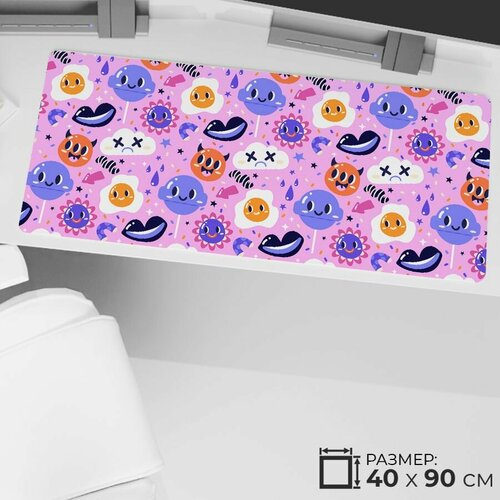 Коврик для компьютерного стола облака большой 90 40 см, антискользящий розовый