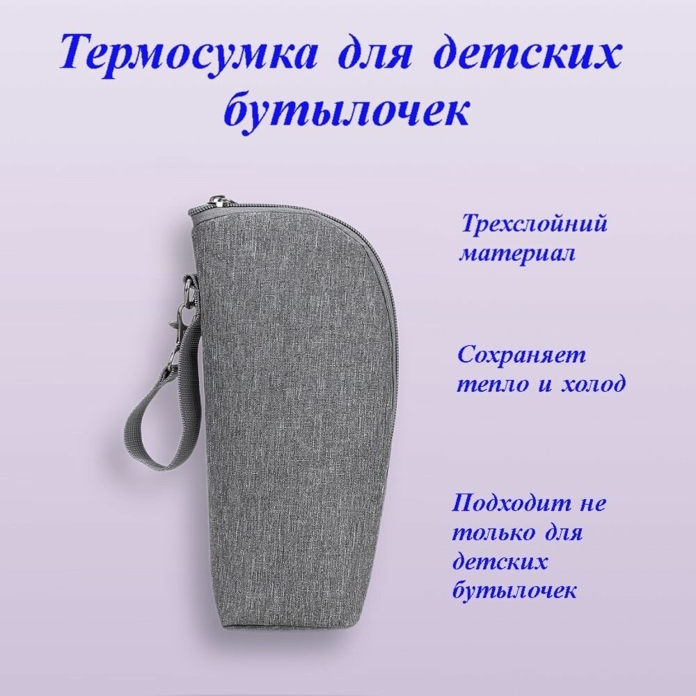 Термосумка для детской бутылочки для кормления серая, водонепроницаемая, теплоизоляционная.