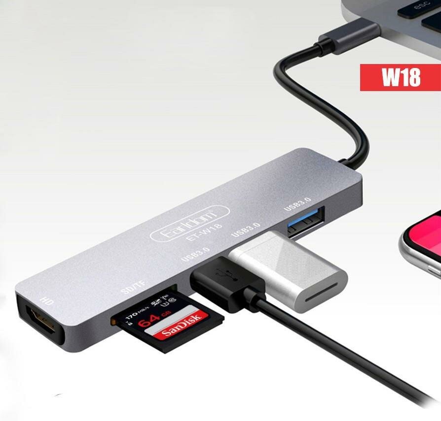Хаб Earldom ET-W18 Type C на HDMI + 3xUSB3.0 + SD + TF
