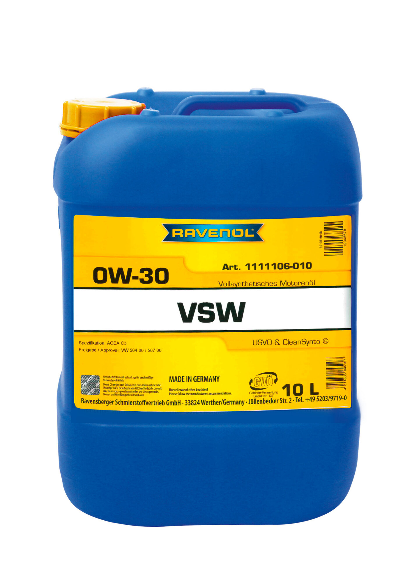 Моторное масло RAVENOL VSW SAE 0W-30 (10л)