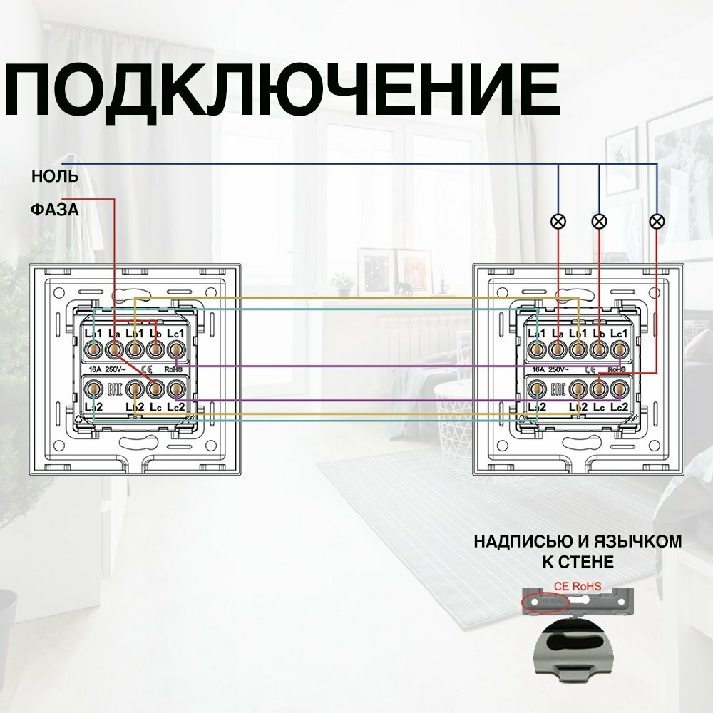 Механический выключатель с розеткой, проходной, рамка ABS, 3 поста (3кл.+2роз.) — фото 1