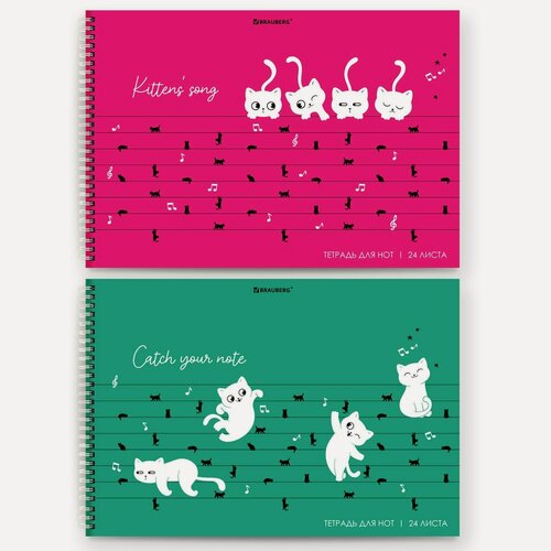 Изображение товара Тетрадь для нот 24л, А4 Brauberg "Котики" (горизонтальная, спираль) (404641), 40шт.