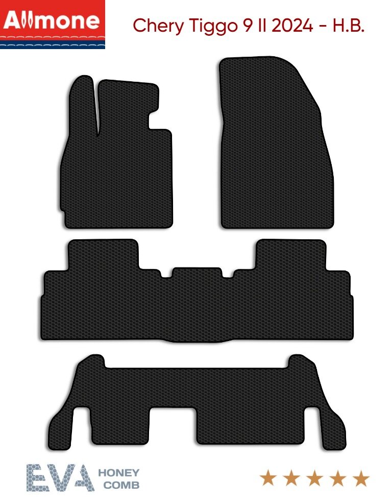 Коврики в салон ЭВА Allmone для Chery Tiggo 9 2 (suv) 2024 - Н. В. задний цельный, черные, 4шт. / Чери Тиго 9 2