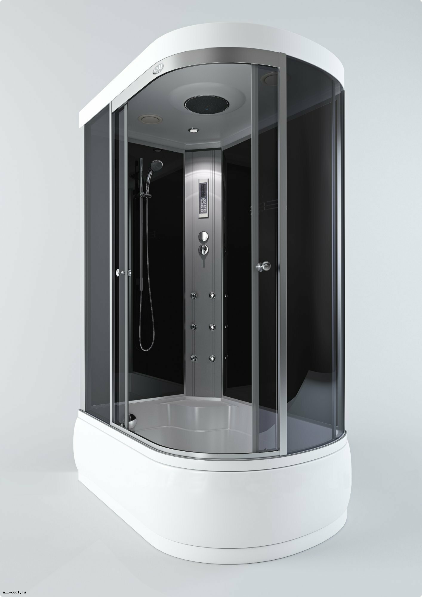 Душевая кабина Arcus Calogero 120x80 высокий поддон, асимметричная, серебристый, гидромассаж, подсветка, левосторонняя