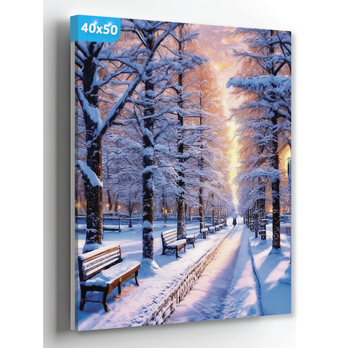 Алмазная мозаика на подрамнике Зимняя аллея 40х50 Полная выкладка 899₽